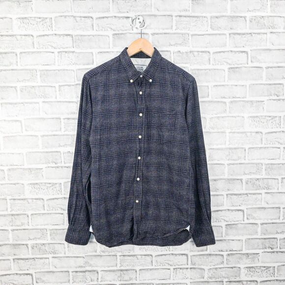 Officine Generale Men's Button Down Flannel Shirt blue check cotton size Small - Picture 1 of 7